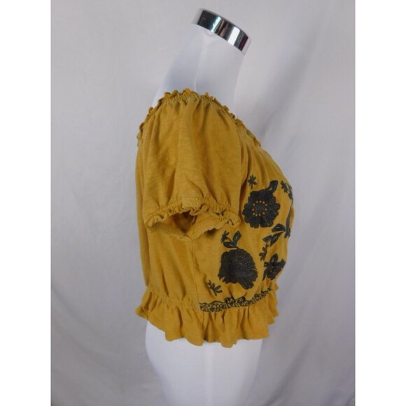 AE Yellow Off Shoulder Floral Crop Tee Boho Witch L - Picture 6 of 11